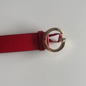 Gucci Tangerine Red Belt with Gold Buckle